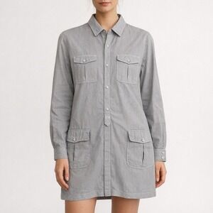 Rag & Bone Utility Shirt Dress Size Small Blue White Micro Stripe Button Front